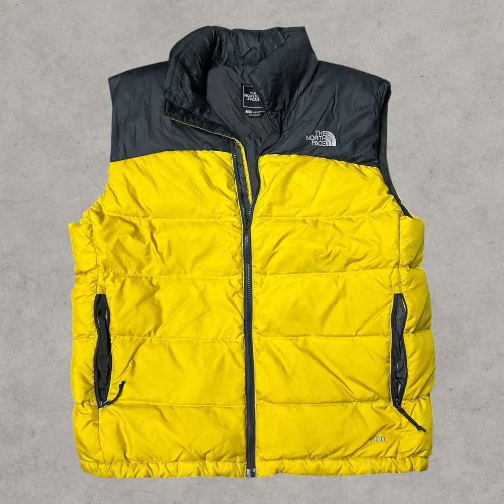 The North Face Nuptse 700 Puffer Vest Mens Large Yellow Black Down Insulated